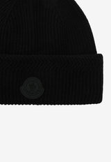 Moncler Logo Patch Ribbed Knit Beanie Black 3B00007M4281/T_MONCL-999