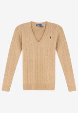 Polo Ralph Lauren Cable Knit V-neck Sweater Beige 211971866002_Camelmelange_70027184