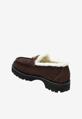 Valentino VLogo Fur-Trimmed Suede Loafers Brown 9W2S0NF5KJD/T_VALE-2WA
