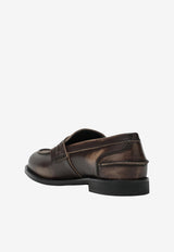 Miu Miu Vintage-Effect Leather Loafers Brown 5D773D0203G48/T_MIU-F0192