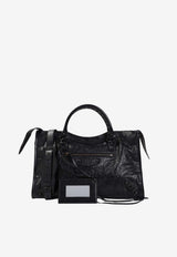 Medium Le City Crinkled Leather Shoulder Bag