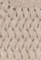 Brunello Cucinelli Open Knit Mohair Blend Sweater with Sequins Beige MNT347520CMG59_WARM BEIGE_70014735
