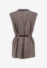 Brunello Cucinelli Herringbone Belted Wool Vest Brown MG5667253C004_BROWN BLACK_70014780