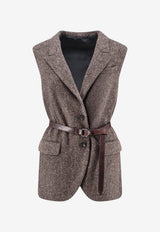 Brunello Cucinelli Herringbone Belted Wool Vest Brown MG5667253C004_BROWN BLACK_70014780
