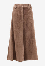 Brunello Cucinelli Fluid Corduroy Midi Flute Skirt Brown MG547G4099C9812_CHOCOLATE_70014843