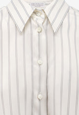 Brunello Cucinelli Striped Silk Shirt White MH770M2A06C001_WHITE BLACK_70014849