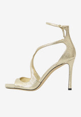 Jimmy Choo Azia 95 Glittered Leather Sandals Platinum AZIA95-DXB-PLATINUM