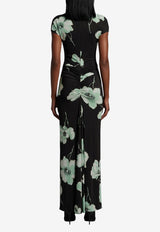 Alaïa Floral Print Draped Maxi Dress Black AA9R3173J120D--A74