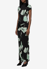 Alaïa Floral Print Draped Maxi Dress Black AA9R3173J120D--A74