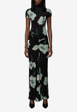 Alaïa Floral Print Draped Maxi Dress Black AA9R3173J120D--A74