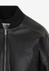 Zip-Up Faux Leather Bomber Jacket
