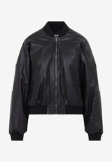Zip-Up Faux Leather Bomber Jacket