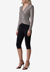 Self-Portrait Rhinestone Mesh Wrap Top Gray AW26-154T--GR