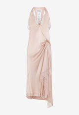 Lace-Trimmed Draped Slip Midi Dress