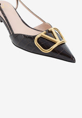VLogo 40 Slingback Pumps in Glossy Croc-Embossed Leather