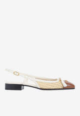 VLogo Leather and Raffia Slingback Flats