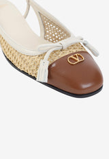 VLogo Leather and Raffia Slingback Flats