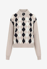 Ribbed Argyle Polo Sweater