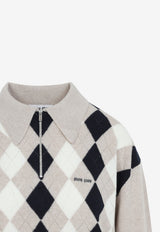Ribbed Argyle Polo Sweater