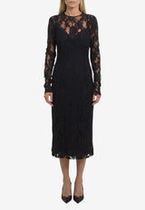 Dolce & Gabbana Semi Sheer Lace Midi Dress Black F618GT-ILMER-N0000