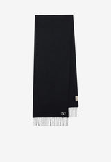 Valentino VLogo Wool Knit Fringed Scarf Blue 9Y2ET028UJC/T_VALE-BLB
