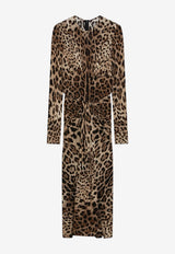 Dolce & Gabbana Leopard Print Draped Midi Dress Brown F615DTFS8DM/T_DOLCE-HY13M