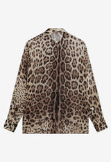Dolce & Gabbana Leopard Print Silk Georgette Shirt Brown F5T27TIS1DY/T_DOLCE-HY13M