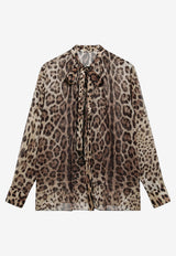 Dolce & Gabbana Leopard Print Silk Georgette Shirt Brown F5T27TIS1DY/T_DOLCE-HY13M