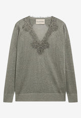 Valentino Lace V-neck Sweater Gray 9B3KC75CADG/T_VALE-3UM