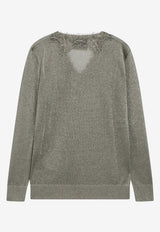 Valentino Lace V-neck Sweater Gray 9B3KC75CADG/T_VALE-3UM