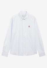 AMI PARIS Ami De Coeur Striped Shirt Sky Blue BFUSH063CO0087/T_AMI-475