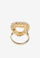 VLogo Heart-Shaped Crystal Paved Ring