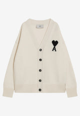 AMI PARIS Intarsia Knit Ami De Coeur Cardigan White UKC367U018/T_AMI-151