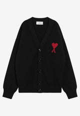 AMI PARIS Intarsia Knit Ami De Coeur Cardigan Black UKC367U018/T_AMI-009