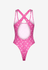 Marine Serre Moon Print One-Piece Swimsuit Pink WSW019ACJER0003_PK30