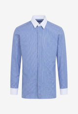 Tom Ford Striped Shirt with Contrasting Collar and Cuffs Light Blue HLBA02C0037UWA_COMBOBLUE&WHITE_70014429