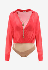 Elisabetta Franchi Long-Sleeved Bodysuit with Key-Chain Red CB00966E2CG5_RED_70224417