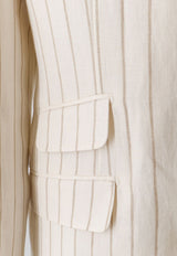 Brunello Cucinelli Pinstripe Single-Breasted Blazer Beige MZ4127BWDC6190_PANAMA_58257015