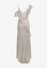 Self-Portrait One-Shoulder Rhinestone Embellished Ruffled Dress Champagne PF26041XACHCHAMPAGNE_Champagne_70013725