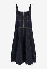Self-Portrait Broderie Anglaise Denim Midi Dress Blue PF26805MBLBLUE_BLUE_70014129