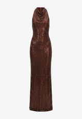 Self-Portrait Rhinestone Embellished Draped Gown Brown PF26041XBBRBROWN_BROWN_70014433