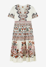 Farm Rio Ainika Rustic Flowers V-neck Midi Dress Multicolor 35622125233_AINIKARUSTICFLOWERSWINTERWHITE_70332541