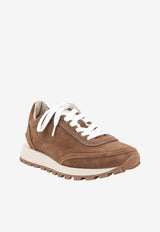 Brunello Cucinelli Monili Embellished Suede Sneakers Brown MZSFG3318C9773_Caramello_70014792