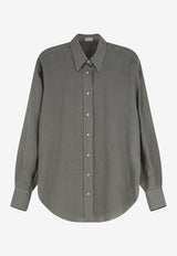 Brunello Cucinelli Long-Sleeved Monili Shirt Gray MA698MQ906C1063_Kaki_70211153