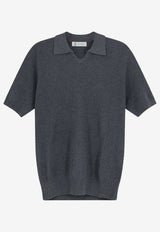 Brunello Cucinelli Ribbed Knit Polo T-shirt Gray M29400015CB869_PIOMBOSABBIA_70211158