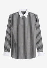 Tom Ford Striped Shirt with Contrasting Collar and Cuffs Multicolor HLBA02C0052NWA_BLACK&WHITE_70013789