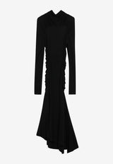 Victoria Beckham Asymmetric Ruched Midi Dress Black 1326WDR007472ACO/T_VIBEC-BLK