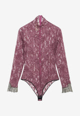 Valentino Floral Lace Cuff Bodysuit Burgundy 9B3MR02JAF4/T_VALE-697