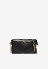 Valentino Small Panthea Chevron Leather Shoulder Bag Black 9W2B0S99UYF/T_VALE-0NO