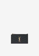 Saint Laurent Quilted Leather Cassandre Cardholder Black 607915BOW01/T_YSL-1000